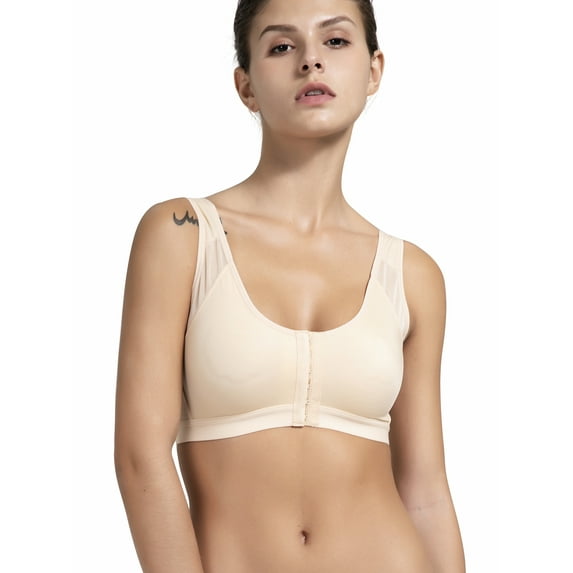 VASLANDA Women's Seamless Sport Bra Active Gym Yoga Workout Front Closure Sports Bras Wireless Hook Front Mesh Racerback High Impact