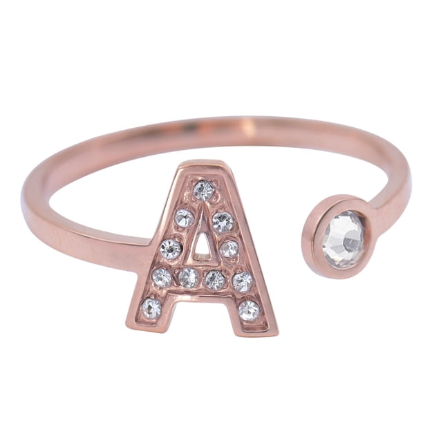 Anillo de Mujer Inicial Letra LuckyLy, Oro Rosa 18k y Zirconia Cúbica, Modelo Layla rosa 7.5