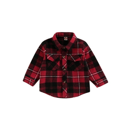 

AmShibel Autumn Causal Kids Girls Boys Shirts Jacket Outwear Plaid Printed Long Sleeve Lapel Single Breasted Coats