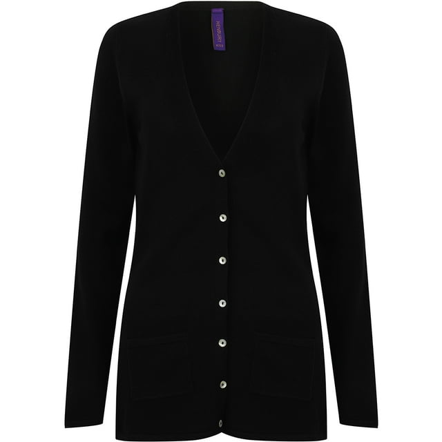 Henbury - Cárdigan de punto abotonada con cuello en V para mujer (Negro)