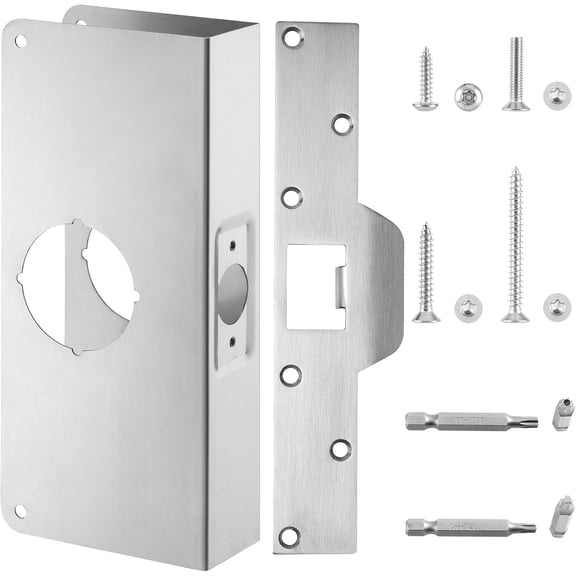 U 9551 Stainless Steel Lock and Door Reinforcement Plate fits 1-3/4"Thick Doors and Includes The U 9476 Security Latch Strike (1-1/4 "x 7-7/8").