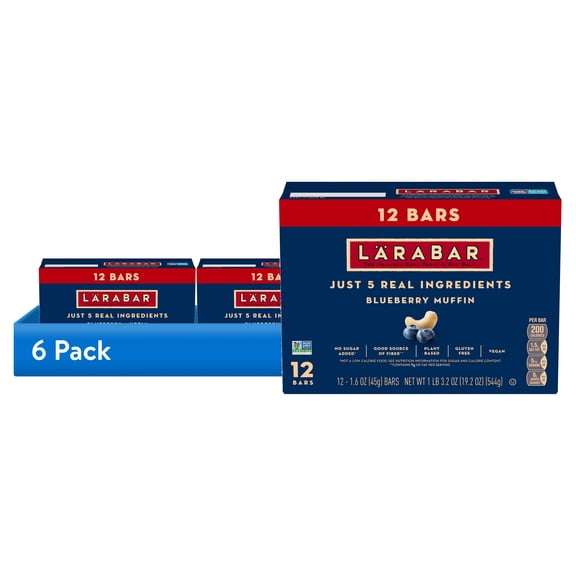 (6 pack) Larabar Blueberry Muffin Fruit and Nut Bars, Gluten Free and Vegan, 19.2 oz, 12 Count