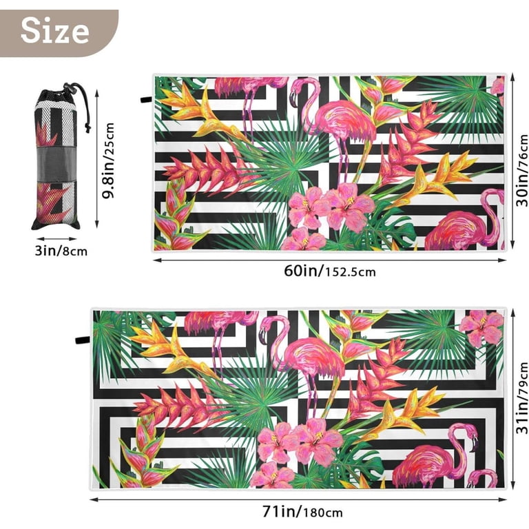 Feeuoai Kids Flamingo Beach Towel - 30x60 Inch Sandproof Quick-Dry Microfiber Travel Towel