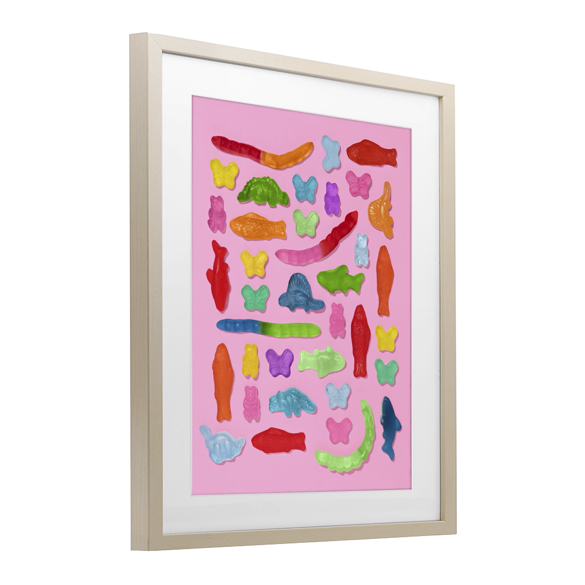 Stupell Industries Pink Gummy Animal Collage Birch Framed Print Under Glass, design by LISH Creative