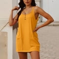 thumbnail image 2 of Mono liso de mujer, vestido informal sin mangas con tirantes, botones y bolsillos., 2 of 6