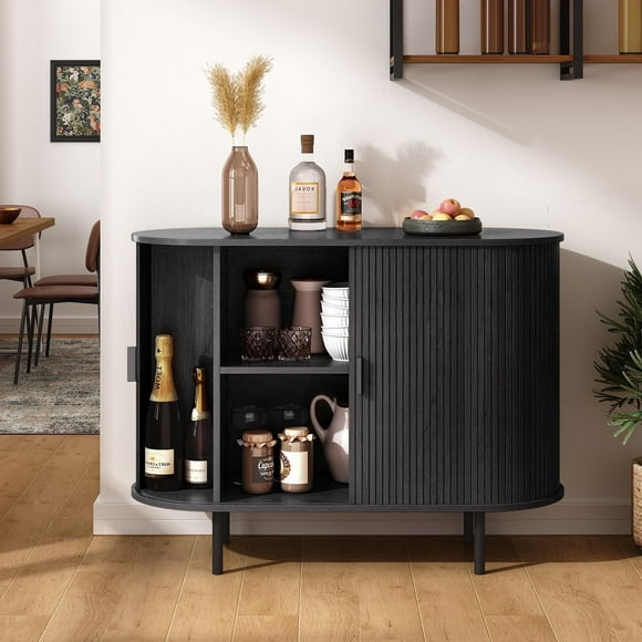 MARNUR Sideboard Buffet Cabinet 40" Storage Cabinet with 2 Sliding Tambour Doors, Adjustable Shelves for Office Bedroom Hallway Entryway, Black