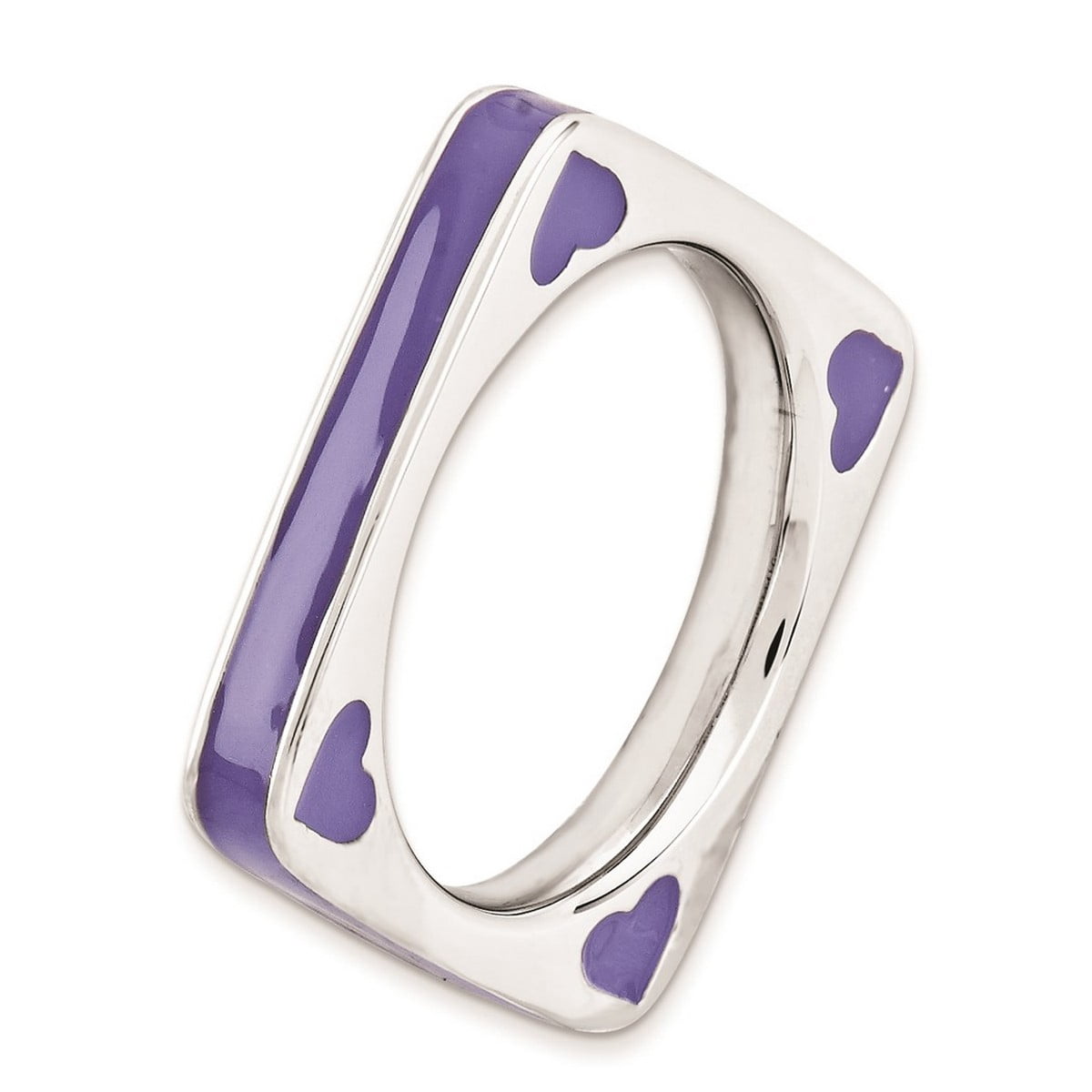3.25mm 925 Sterling Silver Stackable Polished Purple Enameled Square Ring Size 6 Stackable Ring for Women