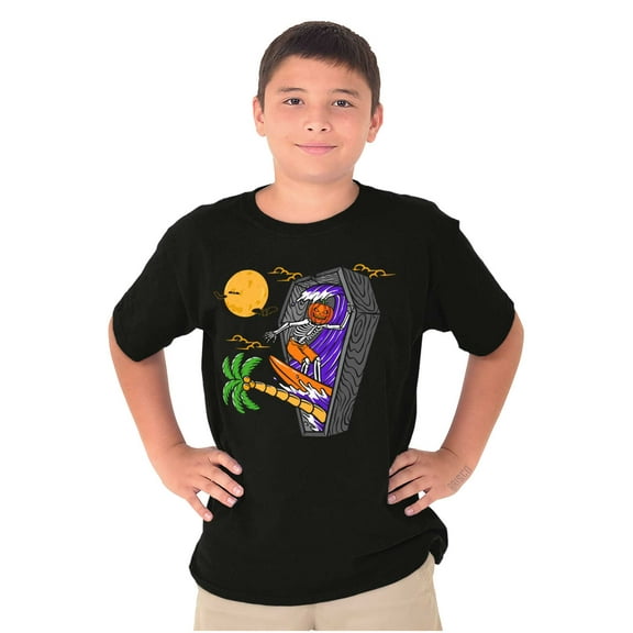 Funny Halloween Surfing Skeleton Crewneck T Shirts Boy Girl Teen Brisco Brands S