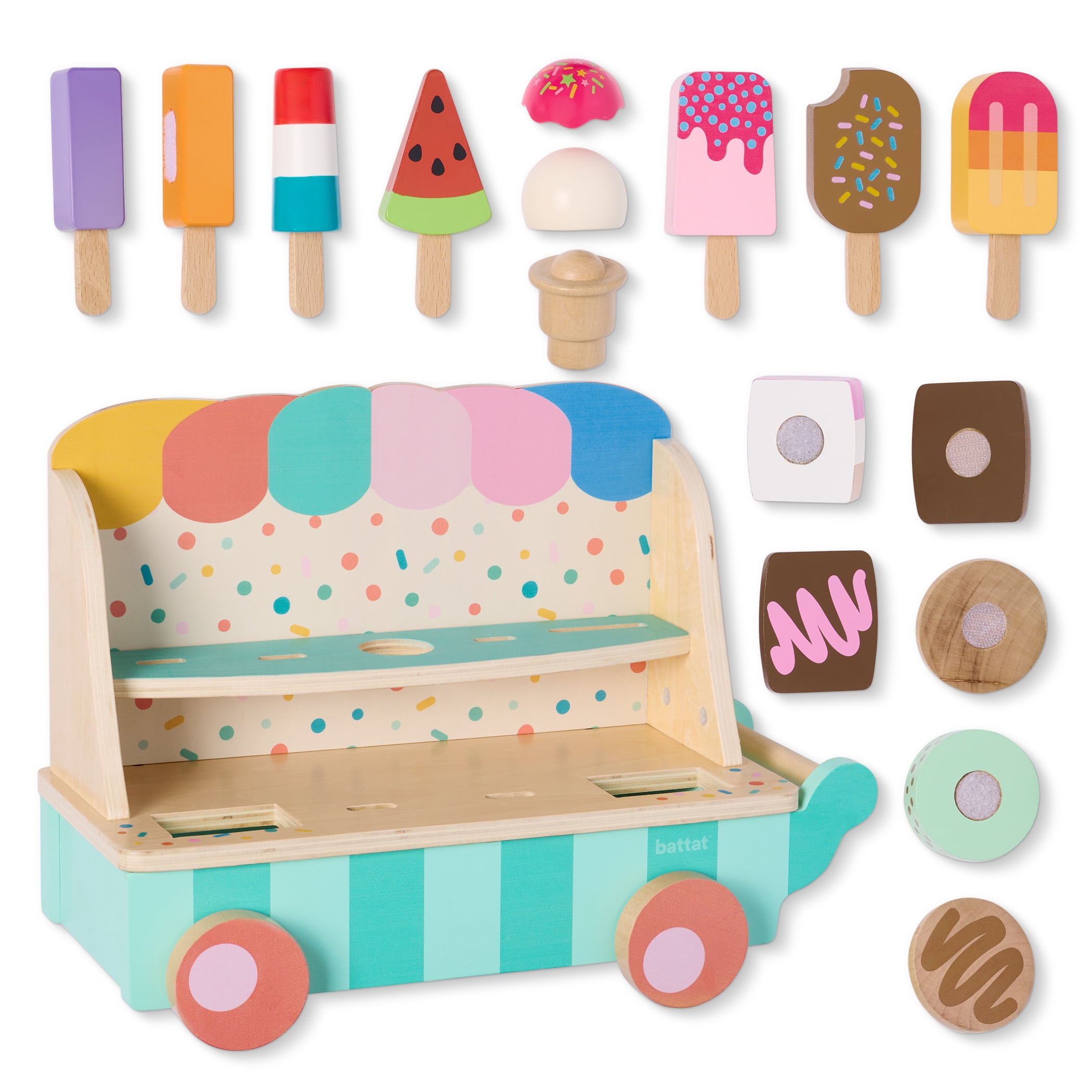 Battat Sweet Treat Wooden Ice Cream Cart Pretend Play Set for Ages 3 Years +
