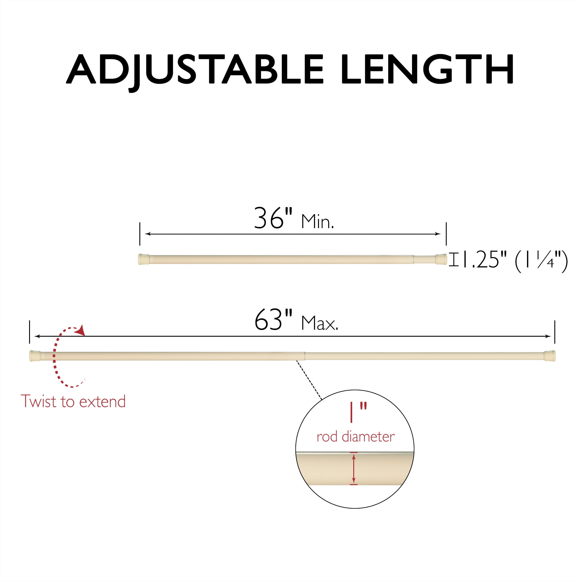 Design House Steel 36"-63" Expandable Tension Shower Curtain Rod
