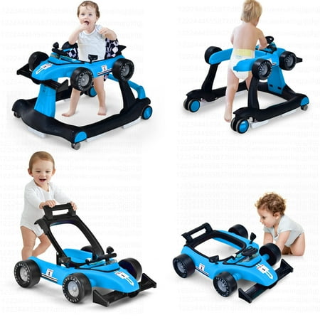 Costway 4-in-1 Baby Walker Foldable Activity Push Walker Adjustable Height Blue