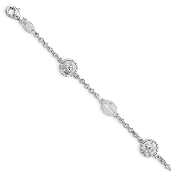 Sterling Silver Rhodium Plated Cross and Angel Bracelet QG4247