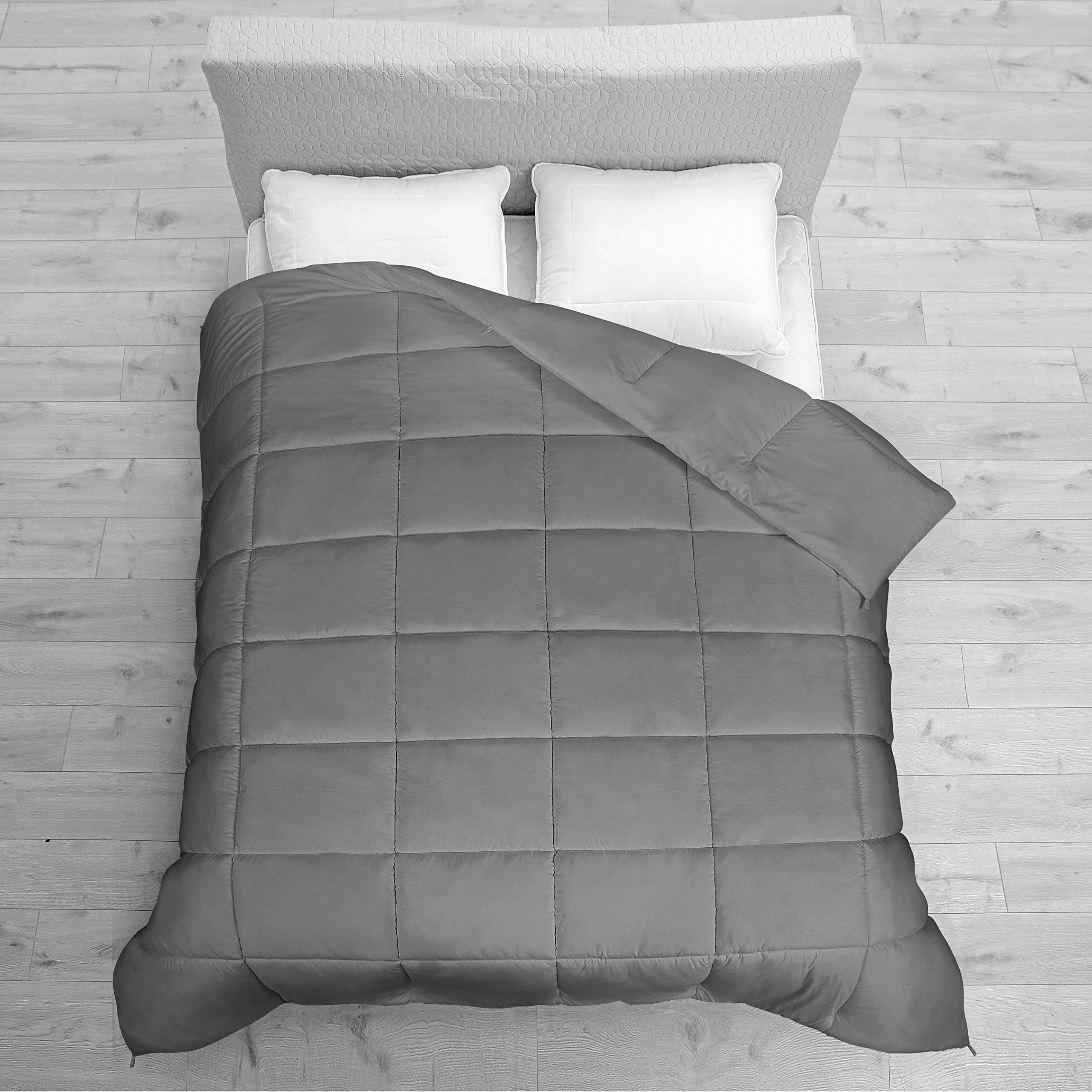 ROYALE California King Comforter - All Season Down Alternative Bedding Comforters - Lightweight Quilted Comforter with Corner Tab- Soft Luxury Hotel Comforters- Box Stitch Duvet Insert (KingCal Grey)