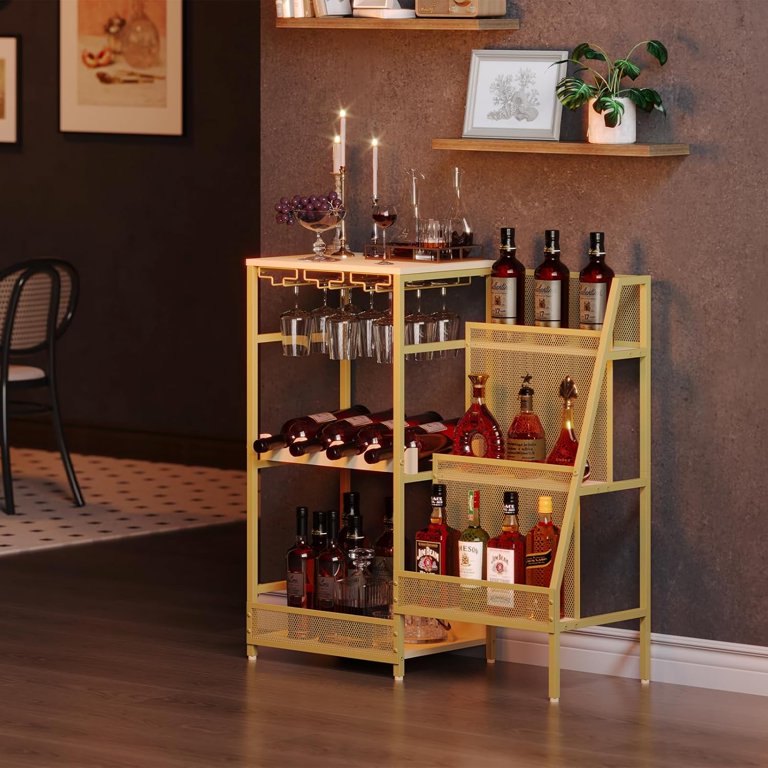 Storage Cabinets Wine Bar Wine Bottle Coffee Table Gold Liquor