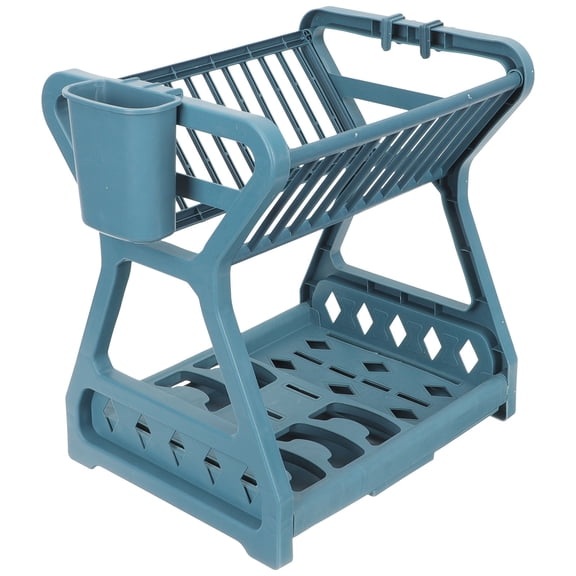 PAMINGONO Multifunctional Blue Plastic Dish Drying Rack for Home with Drain Board and Holes, Kitchen Organizer