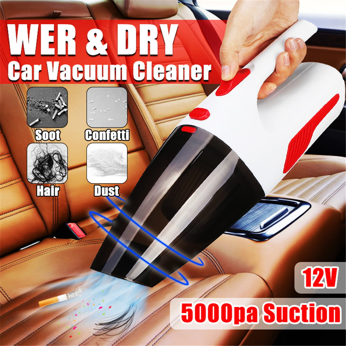 5000PA Car Vacuum Cleaner 12V CORDLESS Portable Wet Dry Dust Handheld Duster 