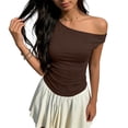 thumbnail image 3 of StSilkitty Womens One Shoulder Shirts Summer Solid Color Sleeveless Blouses Lightweight Soft Comfy Tops, 3 of 5