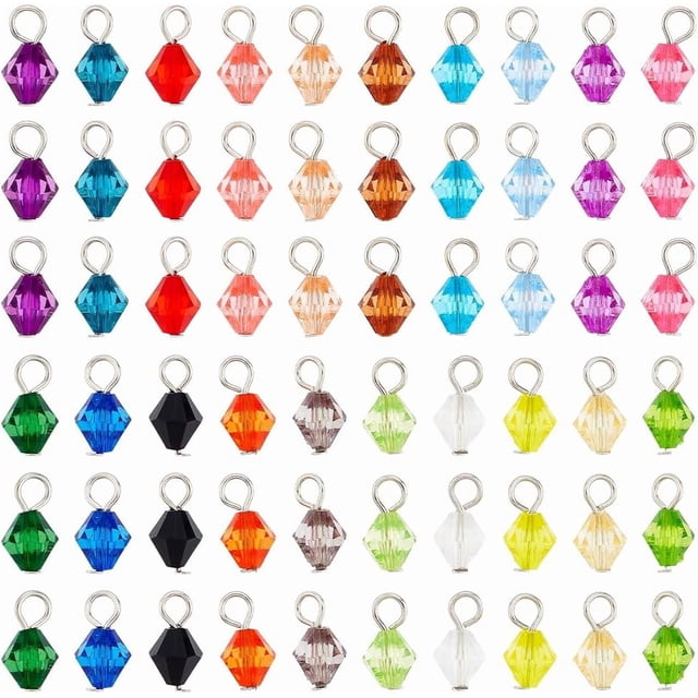 100 cuentas facetadas de 8 mm, 20 colores, colgantes acrílicos transparentes, cuentas bicono con bucles.