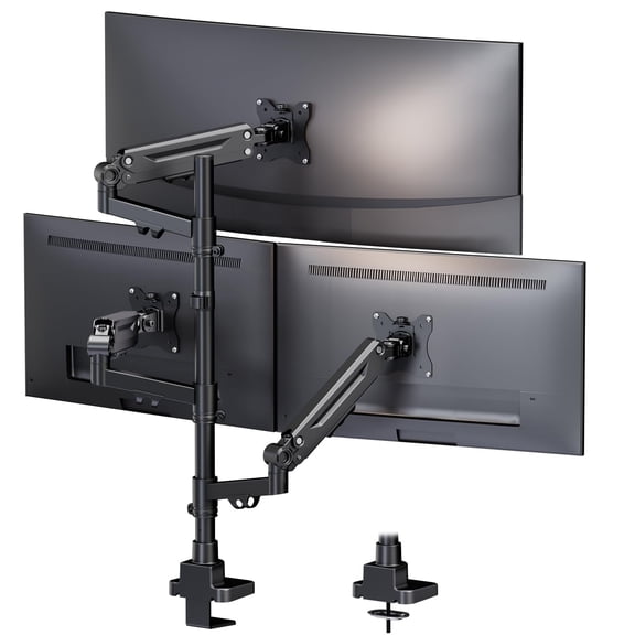PUTORSEN Triple Monitor Mount for 17-35-inch Screens - Heavy Duty Triple Monitor Arm Desk Mount for Ultrawide Monitors, Fully Adjustment, Max Load 12KG per Screen, Black