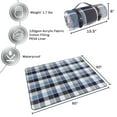 Waterproof Picnic Blanket Large Outdoor Beach Mat Blue Plaid & Faux