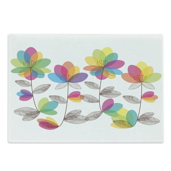 Floral Cutting Board, Blooming Colorful Flowers and Leaves Romantic Flourishing Garden Design Art, Decorative Tempered Glass Cutting and Serving Board, Large Size, Multicolor, by Ambesonne
