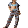 thumbnail image 3 of Tenues Tricotées 2 Pièces pour Femmes avec Imprimé à Rayures et Pantalons Amples, 3 of 5