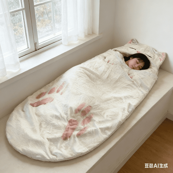 Bisitoy Sleeping Bag Adult Winter, Plush Cat Sleeping Bag for Sleepovers Home Lounging Living Room Couch