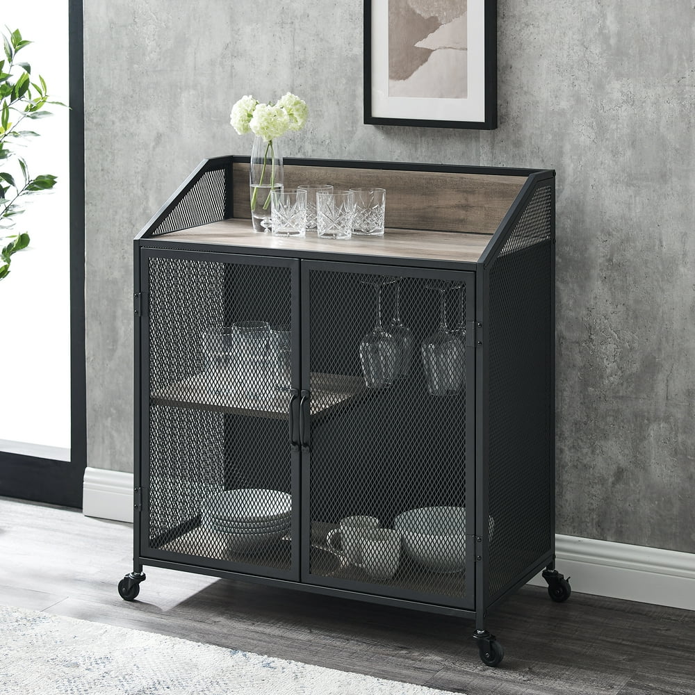 Manor Park Industrial Bar with Wheels, Grey Wash
