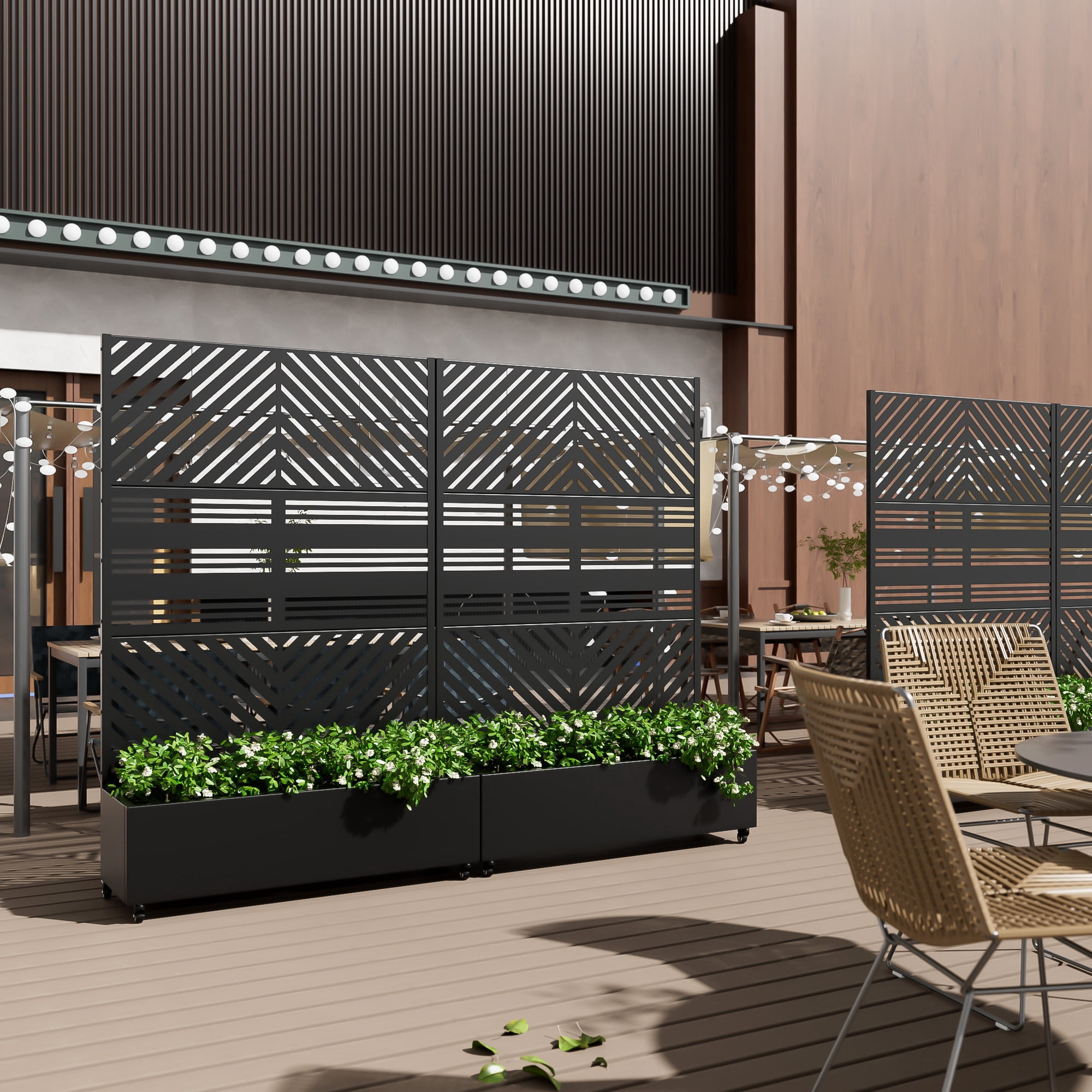 MAYEERTY 47*16*72" Outdoor Black Metal Planter Box with Trellis for Climbing Plants, Parallel Pattern Panel