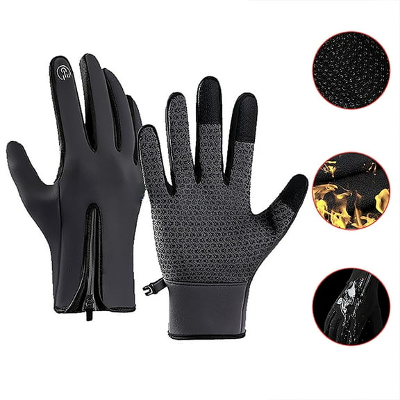 Gray Spandex Extra Large Winter Gloves for Men Touchscreen Thermal Gloves Zipper Adjustable Snow Gloves Full Anti Slip Outdoor Gloves Women Winter Gloves Windproof Cold Weather