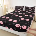 thumbnail image 5 of Manfei Cute Abstract Cat Bed Sheets, Cartoon Kitten Full Size Sheets, Black Pink, 4-Piece, 1 Flat Sheet, 1 Fitted Sheet and 2 Pillowcases, 5 of 6