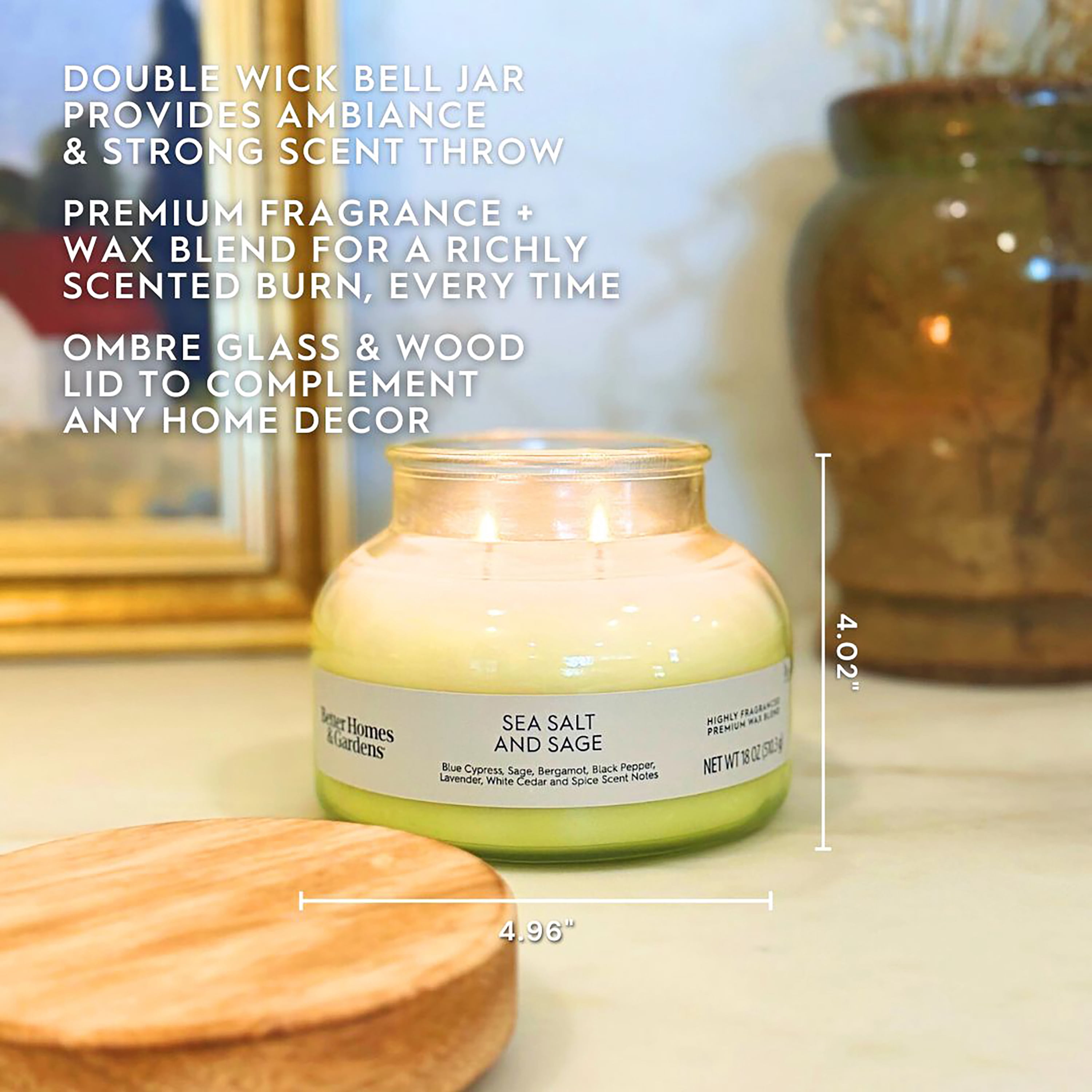 Better Homes & Gardens Sea Salt and Sage 2-Wick Ombre Jar Candle, 18 oz