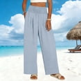 thumbnail image 2 of Lenpel Casual Pants for Women Elastic High Waisted Pull on Pleated Wide Leg Pants Baggy Casual Trousers with Pockets, 2 of 7