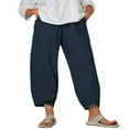 thumbnail image 1 of Pantalons Raccourcis en Coton et Lin pour Femmes Grande Taille avec Poches Coupe Ample Jambe Large Cheville, 1 of 5