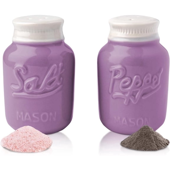Comfify Ceramic Mason Jar Salt and Pepper Shaker Set in Aqua and Purple