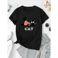 thumbnail image 2 of Camiseta básica para mujer veranoWomen's Cute Cat Graphic Tee - Casual Round Neck Short Sleeve T-Shirt, Soft Polyester Blend, Playful Black & Orange Cat Design, Perfect for Casual Attire or Summer V, 2 of 6
