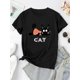 thumbnail image 2 of Camiseta básica para mujer veranoWomen's Cute Cat Graphic Tee - Casual Round Neck Short Sleeve T-Shirt, Soft Polyester Blend, Playful Black & Orange Cat Design, Perfect for Casual Attire or Summer V, 2 of 6
