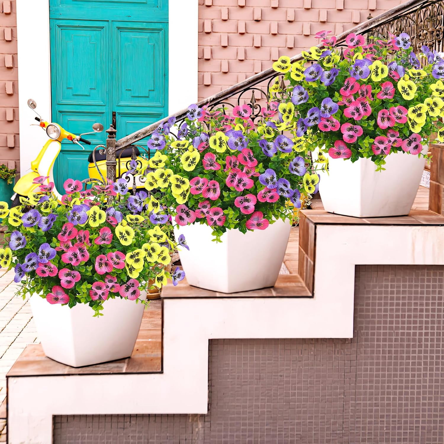 Artificial Flowers for Outdoor, 12 Bundles Fake Flowers, Realistic Faux Silk Pansy Flower Artificial Plants for Home Porch Patio Planter Spring Easter Decor