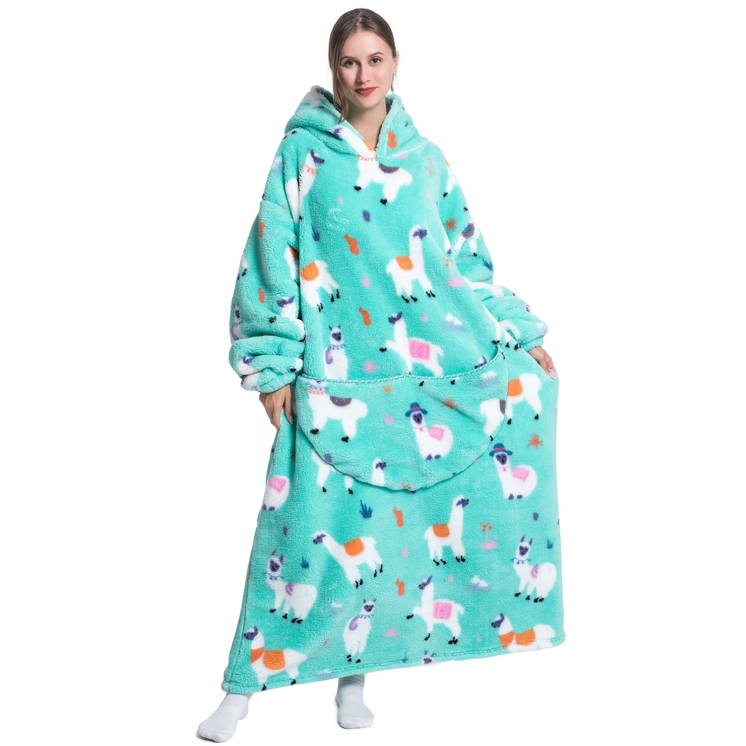 Msrlassn Extra Long Wearable Blanket Hoodie for Women Men Adults Oversized Hooded Blanket Sweatshirt, Super Soft Warm Comfortable Giant Wearable Blanket Hoodie with Big Pocket