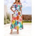 thumbnail image 2 of Vestido midi ZESICA 2025 con cuello en V floral de verano para mujer, 2 of 7