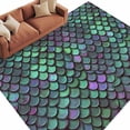thumbnail image 2 of Area Rug for Living Room, Coastal Teal Green Non-Slip Indoor Large Carpet for Bedroom/Dining Room, Modern Ocean Mermaid Scales Washable Low-Profile Rectangle Floor Runner Rugs - 5 x 8 Ft, 2 of 7