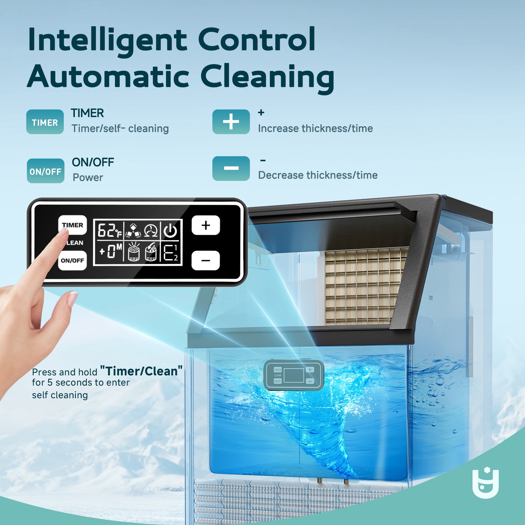 EUHOMY 150lbs Commercial Ice Maker, Cube Ice Machine with Auto Clean, Timer, Adjustable Size, Black