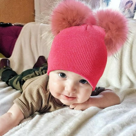 

TANGNADE baby essentials Infant Baby Girls Boys Crochet Knit Winter Warm Faux Furs Ball Hat Beanie Cap