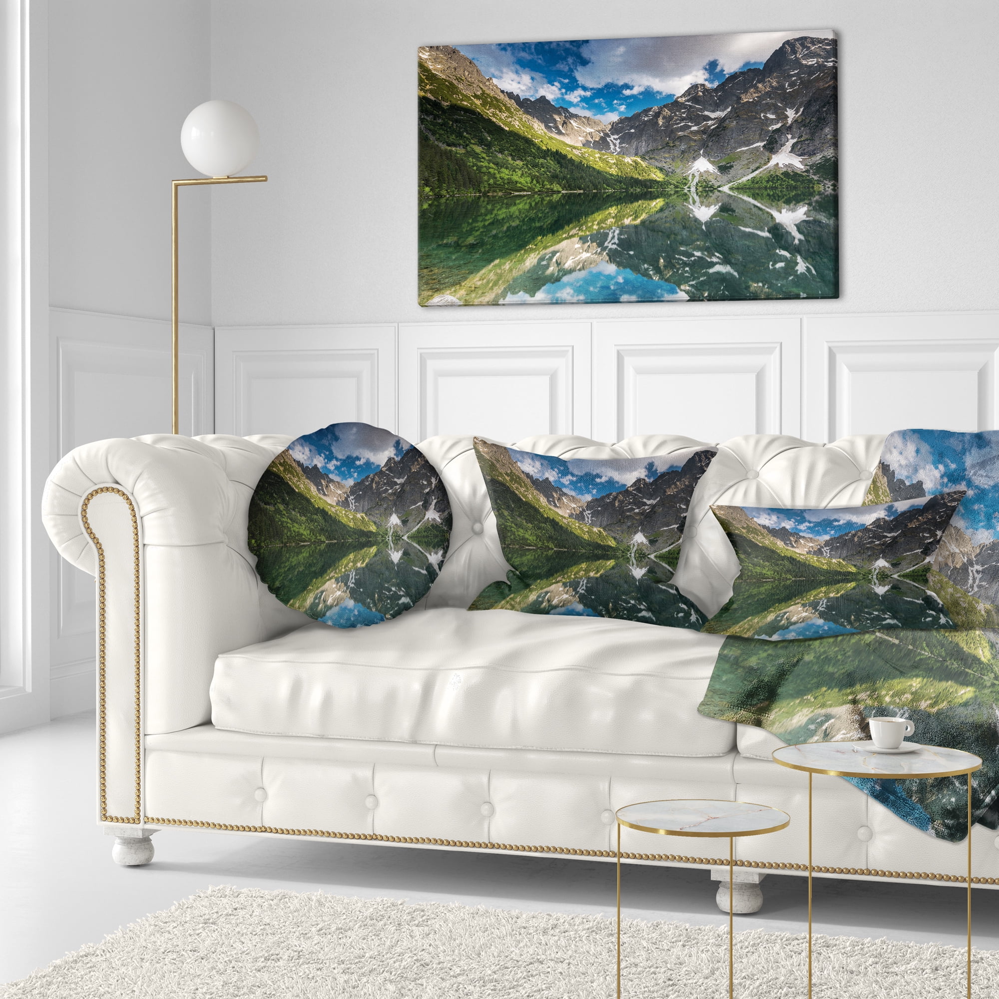 Designart Reflection of Mountain Peaks - Landscape Printed Throw Pillow - 12x20