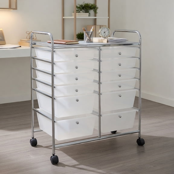 Topcobe 12 Storage Drawer Organizer Bins Rolling Cart, Rolling Carts with Wheels for Kitchen, Living Room