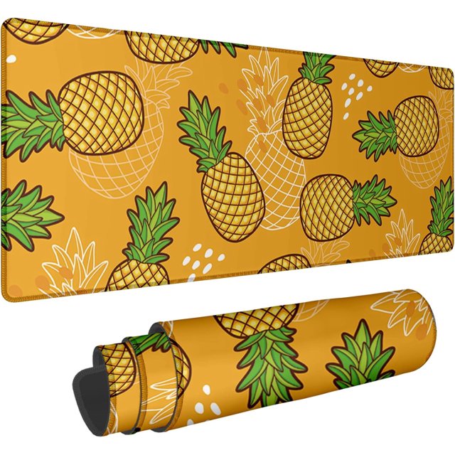 Large Pineapple Mouse Pad 31.5x12 Inch Cute Tropical Fruit Cartoon Pattern Line Outline Backdrop Yellow Green Polyester Rubber Decorative AntiSlip Home Desk Company Office Desktop Mousepad