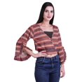 thumbnail image 3 of Moomaya Printed Womens Crop Top Wrap Style Top Wear Ruffle Long Sleeve Casual Summer Blouse, 3 of 6