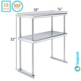 thumbnail image 3 of AmGood Stainless Steel Double Deck Overshelf – 14 in. x 30 in. – Heavy Duty, NSF Certified, Commercial-Grade, Adjustable Tiered Shelf for Kitchen Prep Tables and Workbenches, 3 of 8