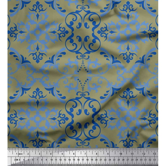 Soimoi Tissu Vert Poly Georgette Filigrane Damas Imprimé au Mètre 52 Pouces de Large