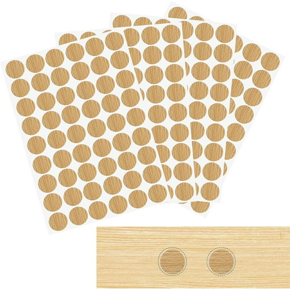 Tutuviw 4 Sheets Circular Point Screw Hole Covers Stickers, Screw Hole Filler, Screw Covers Caps Scrapbook Stickers, Wood Covers Stickers for Wood Cabinet Shelf Furniture Screw (Maple)